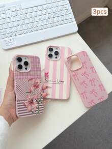 3件裝波點印花皮革紋理 TPU 防震全包覆保護手機殼，適用於 Apple 11/12/13/14/15/16/17 Pro Max - 彩色 - 查看 3