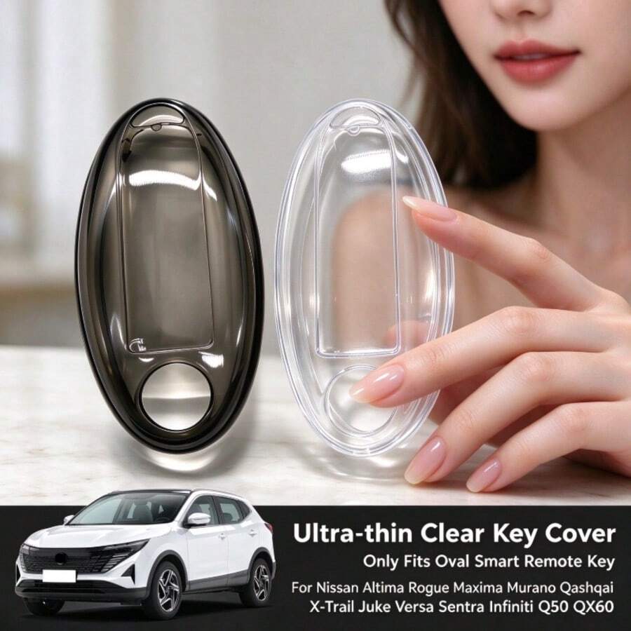 1pc Transparent Soft TPU Key Fob Cover For Altima Rogue Maxima Murano Qashqai J11 X-Trail T32 Juke Versa Sentra For Q50 QX60 Oval Smart Remote Key Case - 1 Pc - View 1