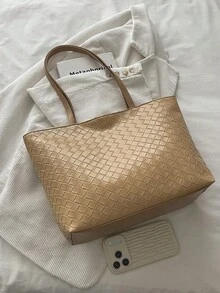 大容量女款托特包，新款時尚百搭通勤單肩包 - 卡其色 - 查看 3