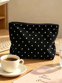 1pc New Black Printed Pattern Makeup Bag | French Printed Travel Organizer Bag | Travel Essentials | Pool Must-Haves | Toiletry Bag | Pool Storage Bag | Mother's Day Gift | Teacher's Day Gift | Suitable For Moms, Teachers, Friends And Nurses | Home Essentials | Graduation Gift | Easy To Clean Design | Portable Makeup Bag - Multicolor - View 3
