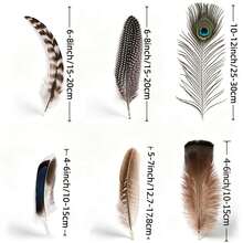 Mixed Color Handmade Feathers 15/30/48pcs, 6 Mixed Color Bird Feathers, Suitable For Hat Making, Jewelry, Wedding, Clothing DIY Decoration - A - View 2