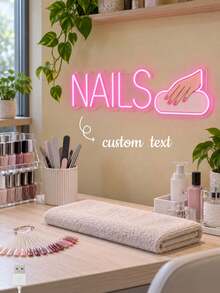 1PC Personalized Nail Salon Neon Light, Custom Text LED Wall Sign With Manicure Hand Design, Pink Light Up Decor For Nail Studio, Beauty Room, Spa Table, Nail Tech Workspace, Reception Wall, Vanity Area & Gift - Multi-color 9 - View 2
