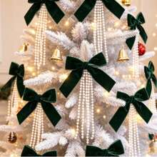 1pc Christmas Flocked Bow Pearl Pendant, Christmas Tree Ornament, Wall Decor Holiday Scene Arrangement - Multicolor - View 5