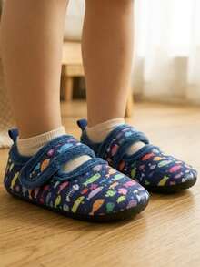 Boys' Indoor Slippers, Children's Home Slippers, Autumn/Winter Thermal Lined Warm, Comfortable Lightweight Soft Rubber Sole, Blue Fish Design, Adjustable Hook And Loop - Royal Blue - View 3