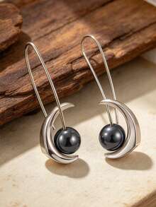 Gmzalx Women's Elegant Faux Pearl Earrings, Minimalist Style, Unique Design Jewelry - Silver - View 9
