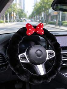 1PC Car Bubble Plush Wavy Round Steering Wheel Cover, Cute Warm Car Interior Decoration Bowknot Steering Wheel Cover - Multicolor - View 1