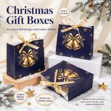 10 st juliga mini-papperspresentpåsar med guldklocka och guldband med rosett, marinblå små presentboxar med julsnöflingor, förpackningsboxar för julparty-gåvor - Visa 2