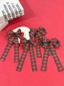 2pcs Christmas Red & Green Plaid Bow Ribbon Hair Clips, Vintage Holiday Vibe Side Alligator Hair Clips, Back Of Head Decorative Hair Accessories For Girls - Multicolor - View 6