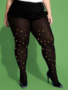 1pc Women's Pantvhose Tiahts. Sexy Black SheerTights With Flower, Transparent Stockings, Leg Shaping,Colorful, Perfect For Parties,Cute Daily Date - Multicolor - View 3