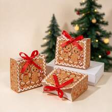 10PCS/Christmas Gingerbread Man Small Gift Bags With Red Ribbon, Xmas Candy Cookie Treat Paper Bags For Holiday Party Favors Gift Wrapping - View 7