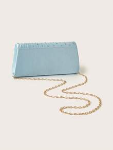 REMANLAND Ice Blue Wedding Clutch, Elegant Satin Pleated Decor With Sparkling Rhinestones, Exquisite Evening Bag, Suitable For Matching Bride And Bridesmaid Dresses - Baby Blue - View 6