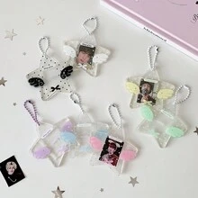 1 móc khóa khung ảnh mặt dây chuyền 1 inch hình cánh thiên thần hoạt hình, trong suốt đính kim tuyến ngôi sao, phong cách Ins Girl - Nhiều màu - Xem 3