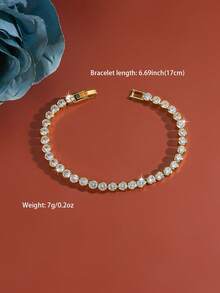 1pc Elegant Shiny Alloy Round Open Bangle Bracelet, Suitable For Women, Perfect For Evening Parties, Balls And Dates - Gold - View 5