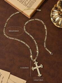 1PC European And American Religious Popular Style 14k Gold Plated Copper Material Inlaid Zirconia Suitable For Layering Vintage Gold Baroque Decorative Carved Cross Guardian Light Limited Edition Necklace, Paired With 60cm Figaro Chain, Suitable For Christmas/Thanksgiving/Halloween/Mother's Day/Valentine's Day Couples/Friends/Fellow Believers Gift, Catholic First Communion, Gift, Daily And Holiday Wear Prayer - Yellow Gold - View 7