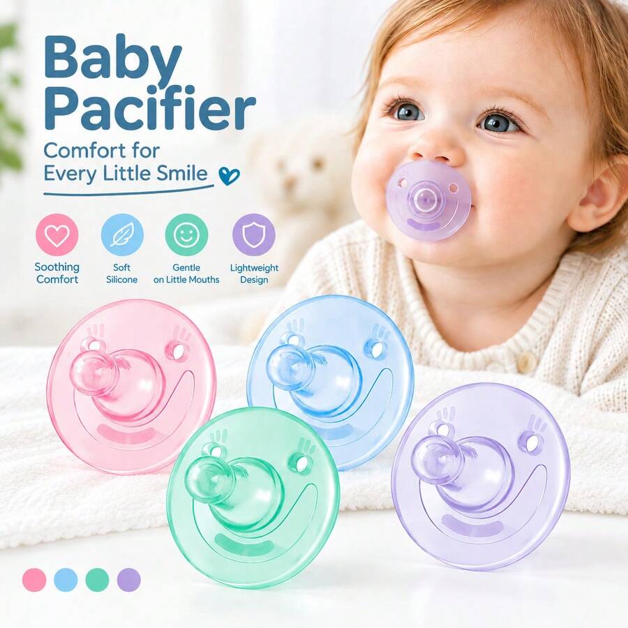 Baby Pacifier Soft Silicone Nipple, Infant Soothing Pacifier, Round Tip Newborn Pacifier, Breathable Shield,Lightweight Baby Feeding Accessory,4Colors - Multicolor - View 1
