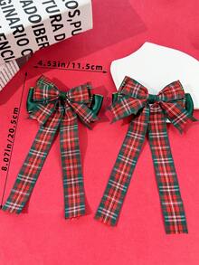 2pcs Christmas Red & Green Plaid Bow Ribbon Hair Clips, Vintage Holiday Vibe Side Alligator Hair Clips, Back Of Head Decorative Hair Accessories For Girls - Multicolor - View 5