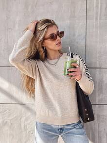 Fashionable Women's Leopard Print Knit Sweater, Regular Length, Autumn/Winter Essential - Apricot - View 3