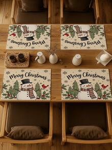 4Pcs Snowman Red Cardinal Snowflake Placemats Vintage Farmhouse Christmas Placemats Easy Clean Washable Christmas Decorative Placemats Suitable For Kitchen Home Indoor Outdoor Tabletop Coffee Bar Dining Table Tea Party - White - View 7