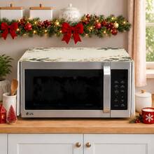 2dflat 1pc Cream White Red Gold Ball Christmas Microwave Dust Cover, White Christmas Flower Pine Branch Pine Cone Gold Snowflake Kitchen Cover Cloth - Multicolor - View 5