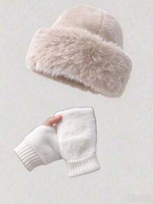 2 Pairs Women's Autumn/Winter Warm Thick Hat & Gloves Set - Fashionable Appearance, Mongolian Style Thick Design, Comfortable & Warm, Suitable For Cold Weather Outdoor Activities - A - View 12