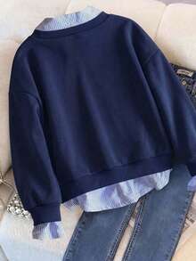 Girl's Long Sleeve 2 In 1 Letter Print Warm Sweatshirt - Royal Blue - View 2