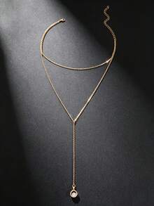 1pc Women's Luxury Gold Rhinestone Pendant Back Chain, Sexy Y-Shaped Long Draping Backless Necklace, Minimalist Versatile Body Chain Backless Dress Accessory, Suitable For Dates, Weddings, Parties, Evening Events And Summer Vacations - Gold - View 2