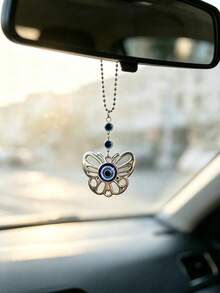 1 buah Hiasan Gantung Kaca Spion Mobil Bentuk Mata Jahat, Hati, dan Kupu-kupu, Aksesori Dekorasi Interior Mobil, Ornamen Mobil Kreatif - A - View 1