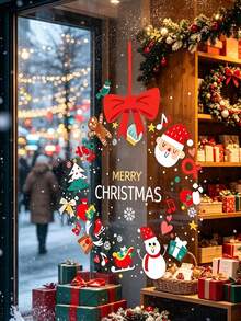 1pc 45cm X 45cm Christmas Window Sticker, Static Cling Decal With Snowman, Santa Claus, Bow, Christmas Tree, Socks Design, Suitable For Home, Bedroom, School, Restaurant, Office - View 6