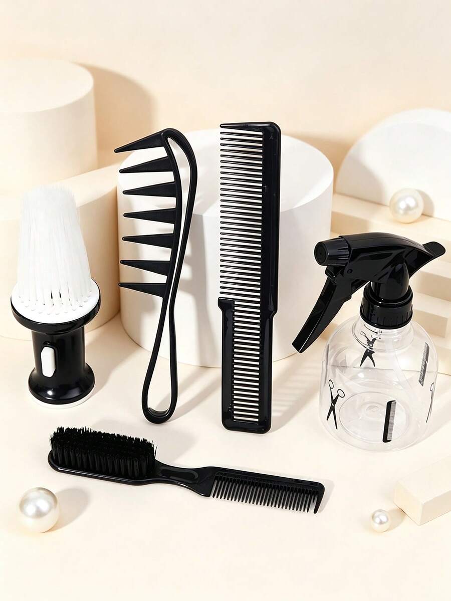 5pcs Professional Hair Salon Styling Set, Multi-Function Hair Brush And Spray Bottle, Wide Tooth Comb, Hair Comb, Styling Tools - Multicolor - View 1