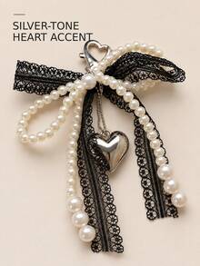 1-2pcs Plastic Sweet Pearl Bow Keychain, Heart-Shaped Lace Pendant, Korean Y2K Car Key Ring, Bag Charm, Minimalist Girly Style - Multicolor - View 6