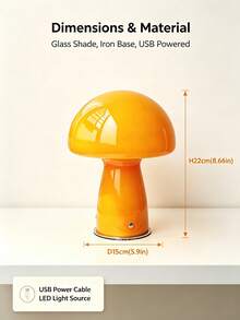 1 buah Lampu Meja Jamur Kaca, Lampu Ambient LED Bertenaga USB, 2 Pilihan Warna Oranye dan Putih, Lampu Dekorasi Meja Estetik yang Lucu, Cocok untuk Kamar Tidur, Ruang Tamu, Ruang Belajar, dan Ornamen Pencahayaan Rumah - MultiWarna - View 6