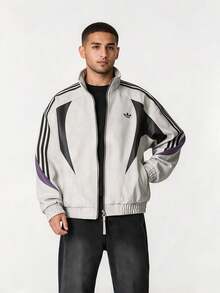 Adidas 男士運動夾克 STREET M JACKET 戶外休閒日常穿著 配色立領皮夾克 KX0814 - 淺灰 - 查看 9