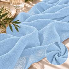 6 Pack Light Blue Cheesecloth Table Runner, Boho Gauze Table Runner, Rustic Semi Sheer Cheesecloth Table Decor For Wedding Reception, Bridal Shower, Baby Shower, Birthday Party, Banquet, Farmhouse Dining Table, Table Centerpiece, Party And Home Decor - Light Blue - View 5