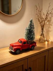 Christmas Red Truck Model Vintage Metal Car Ornament Collectible Toy, With Mini Christmas Tree, Suitable For Desktop Decoration, Perfect Gift For Easter, Christmas And Birthday. - Multicolor - View 9