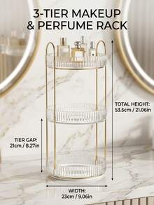 1pc 1/2/3 Tier 360° Rotating Multi-Function Cosmetic Storage Rack, Large Capacity Bathroom Toiletries Organizer, Transparent Desktop Storage Box For Skincare Products On Vanity, Strong Detachable Multi-Function Organizer Rack, Suitable For Tall Bottles - Multicolor - View 9