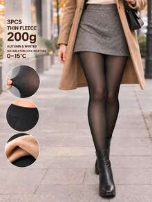 3件組 200g 女款秋冬高腰保暖緊身褲，性感黑色褲襪，柔軟大尺碼日常穿著，0℃-15℃，萬聖節聖誕節修身褲 - 黑色 - 查看 2