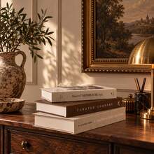 مجموعة 3 قطع كتب ديكورية بملمس الكتان الاصطناعي، كومة كتب ورقية محاكية بأسلوب ريفي مزرعي، ديكورات طاولة القهوة ورف الكتب والمدفأة المنزلية، مناسبة لتزيين مشاهد الهالوين والكريسماس والعطلات - 3pcs - مشاهدة 4