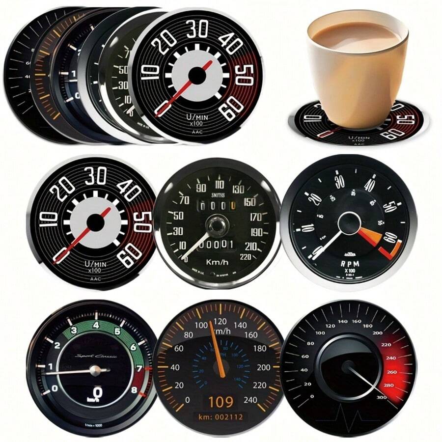 Wooden Coaster Set (6pcs) - Vintage Car Dashboard Design | Absorbent & Heat Resistant | Nordic Style Kitchen/Dining Decor | Perfect Gift For Men And Car Enthusiasts, Great For Christmas And Thanksgiving - View 1