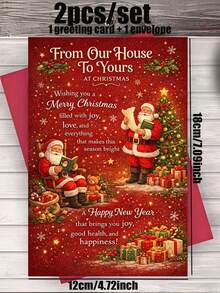 10/2pcs/Set Christmas Greeting Cards With Envelopes, Suitable For Friends, Family And Neighbors, Holiday Blessings, 2D Cards, Perfect For Family Exchange And Winter Gatherings, Christmas Cards, Perfect Christmas Invitations - One Size Fits All - View 10