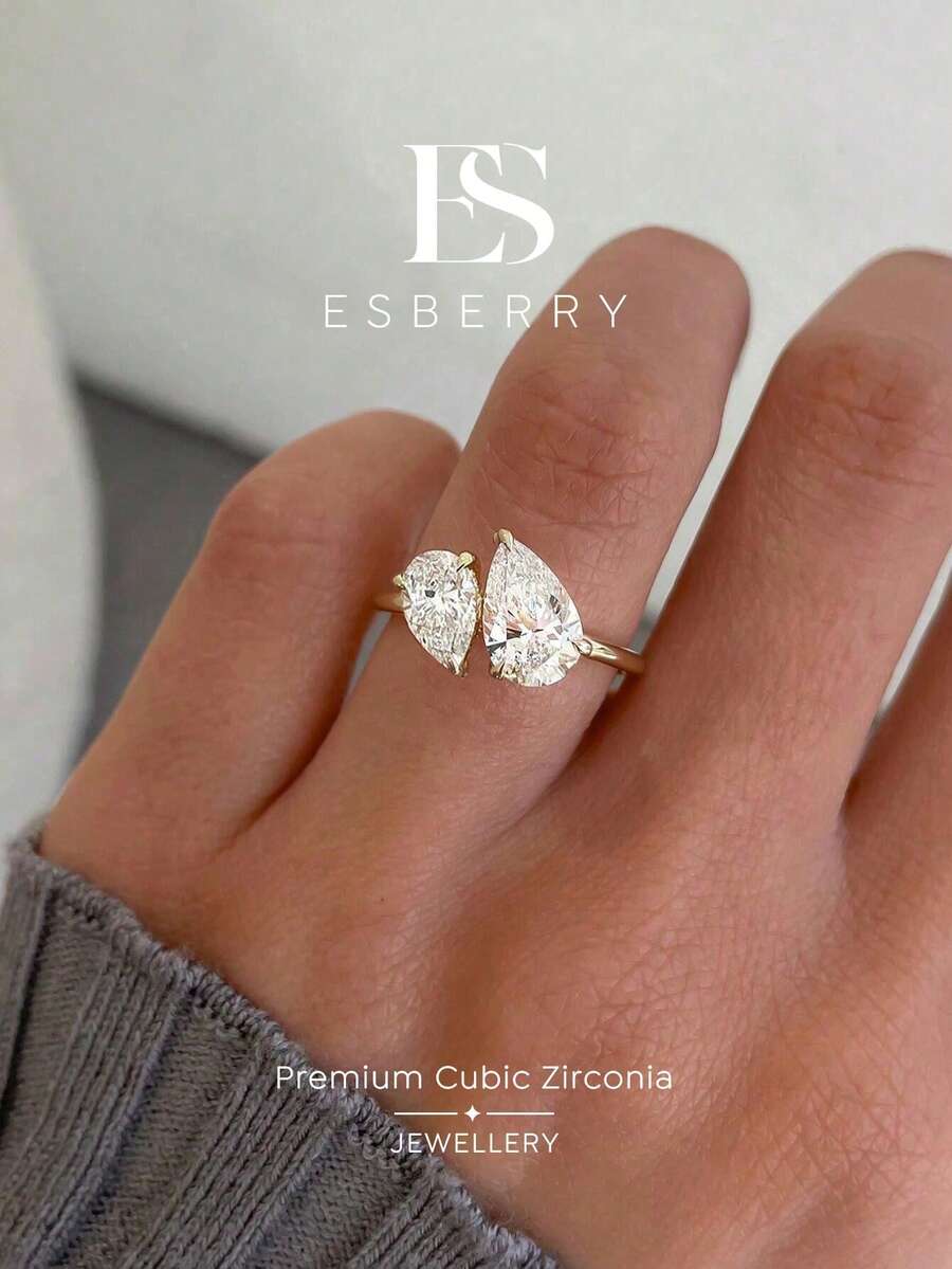ESBERRY 1件個性化時尚不對稱鋯石戒指，女款珠寶，精緻飾品，女性約會禮物