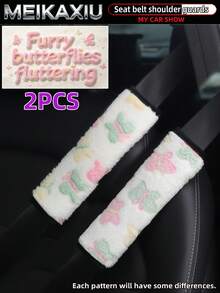 MEIKAXIU 1 Or 2pcs Winter Plush Rabbit Fur Butterfly Car Shoulder Strap Cover Seat Belt Decoration Car Interior Accessories For Women - Plush Butterfly Style - View 11