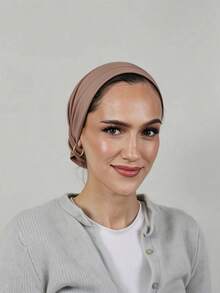 1pc Women's Instant Classic Basic Solid Color Hijab, Multiple Wearing Styles Adjustable Versatile Practical Elastic Turban, Modal Fabric Comfortable Soft Skin-Friendly, Suitable For Daily Wear, Sports, Yoga - Light Khaki - View 5