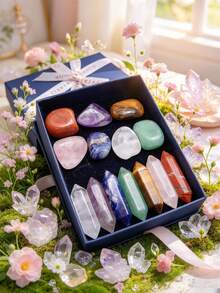 14pcs/Set Polished Natural Crystal Stones, Double & Single Point Gift Box, Meditation Balance Energy, Home Desktop Decor - Natural Crystal Stone Decoration - View 14