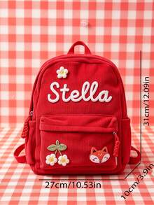 Ransel Mini Motif Bunga Ceri dan Rubah Bordir 3D, Penyimpanan Multi-Kompartemen, Penutup Resleting, Gaya Manis dan Kekanak-kanakan, Tali Bahu yang Dapat Diatur, Cocok untuk Kegiatan Anak-Anak, Sekolah Sehari-hari, Perjalanan Luar Ruangan, Anak Perempuan, Cerah, Lembut, Imut, Tas Sekolah Kasual yang Segar dan Energik - Merah - View 5