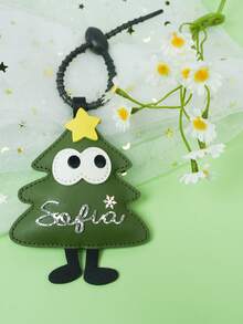 1pc Customized Name Christmas Tree Apple Keychain, Creative Christmas New Year Cute Cartoon PU Leather Pendant Keychain, Children's Baptism Decoration Christmas Gift - Multicolor - View 4