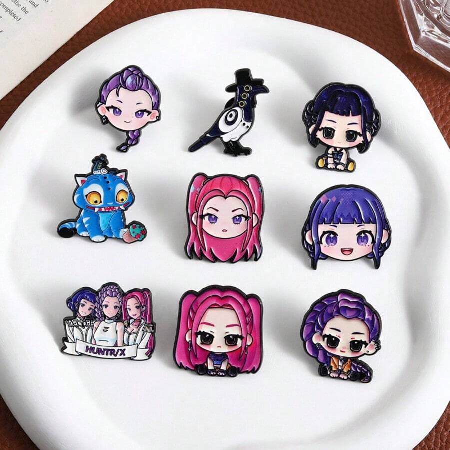 MONASHOP KPop Demon Hunters 1 chiếc ghim cài áo kim loại phong cách ngoại vi cho bé gái, phụ kiện trang trí tiệc, trang trí lễ hội, quà tặng Halloween (mẫu ngẫu nhiên) - Nhiều màu - Xem 1