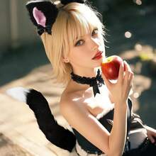 Cat Ears And Tail, Wolf Fox Ears Long Tail Bell Lace Collar Set, Halloween Animal Cosplay Party Costume - Multicolor - View 2