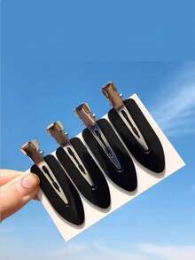 1/10/25/45pcs Black Leaf Shaped Seamless Bangs Hair Clips Plastic Makeup Clips Face Washing Clips Hair Accessories - Black - View 3