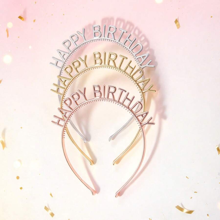 3pcs Random Birthday Party Hair Hoop, Metallic Plastic Birthday Hair Hoop For Party Back To School Valentine Day - Multicolor - View 1