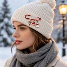 1pc Christmas Snowman Bell Candy Safety Pin Brooch, Holiday Decorative Accessory, Suitable For Coats, Hats, Dresses, Anti-Exposure Fastener, Christmas Daily Wear Small Gift - A - View 4